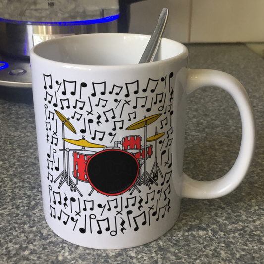 Drum Kit Musical Notes Mug - Gift For Drummer - Drum Teacher Mug - Percussionist Gift