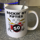 50th Birthday Drummer Mug - Rockin' My Fifties - Gift For 50 Year Old - Drum Teacher Mug