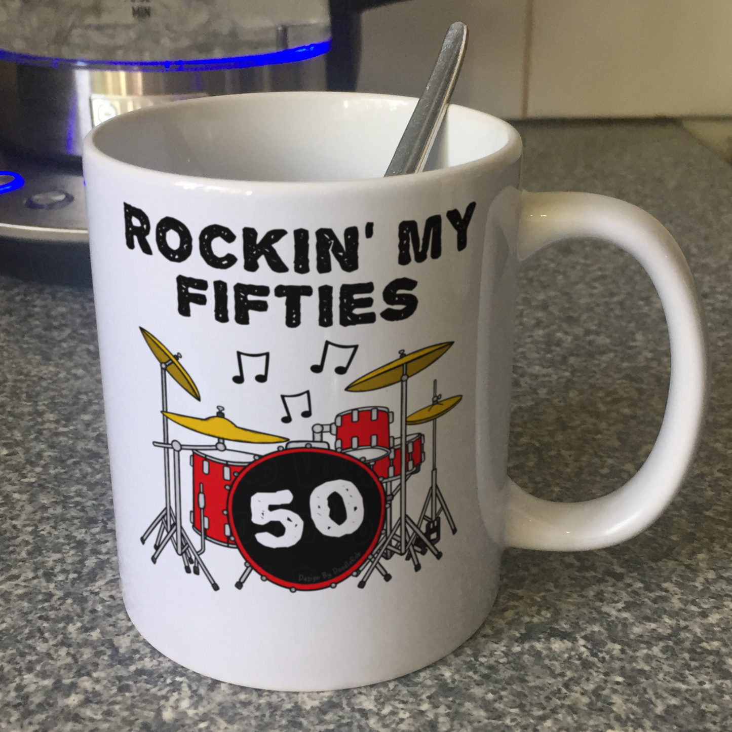 50th Birthday Drummer Mug - Rockin' My Fifties - Gift For 50 Year Old - Drum Teacher Mug