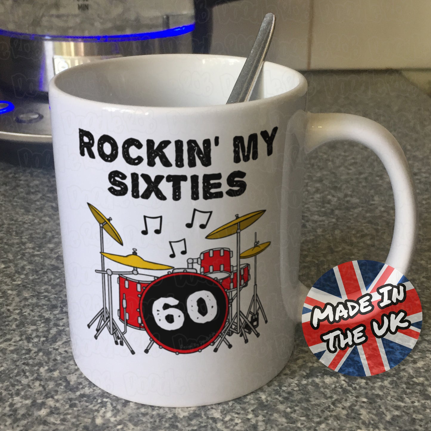 60th Birthday Drummer Mug - Rockin' My Sixties - Gift For 60 Year Old - Drum Teacher Mug