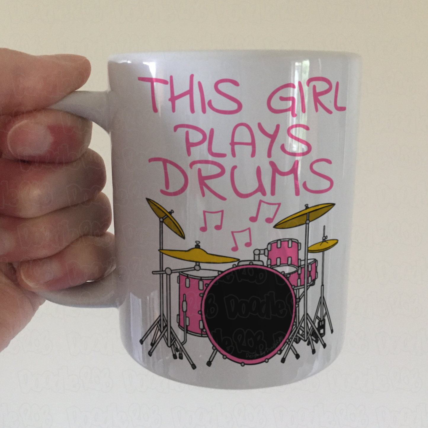 Girl's Drummer Mug - This Girl Plays Drums - Female Drummer Gift - Pink Drum Kit Gift For Girl