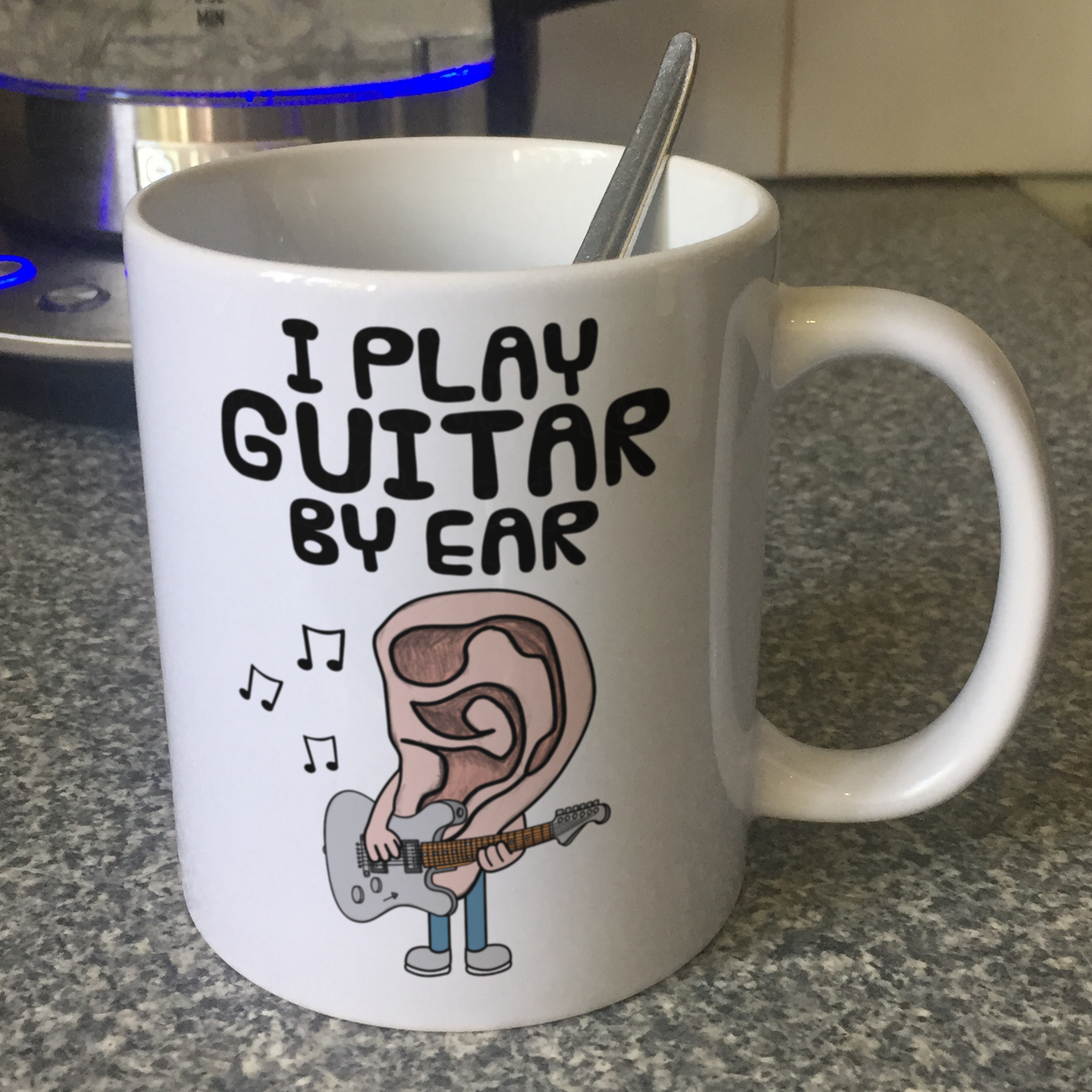 Funny Electric Guitar Mug - I Play Guitar By Ear - Electric Guitarist Gift