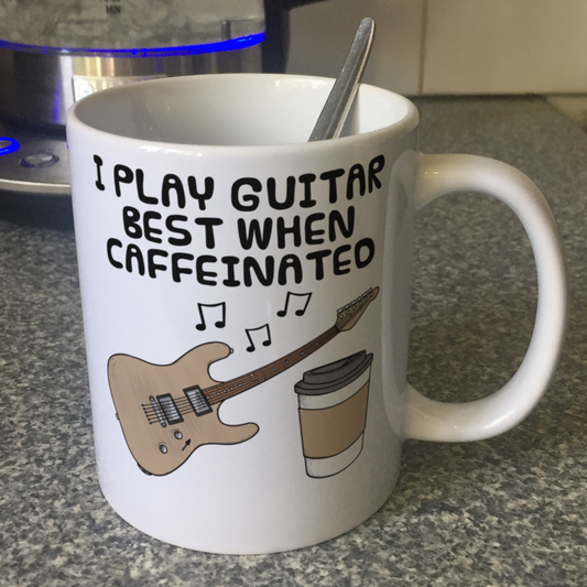 Electric Guitar Coffee Mug - I Play Guitar Best When Caffeinated - Guitarist Musician Gift