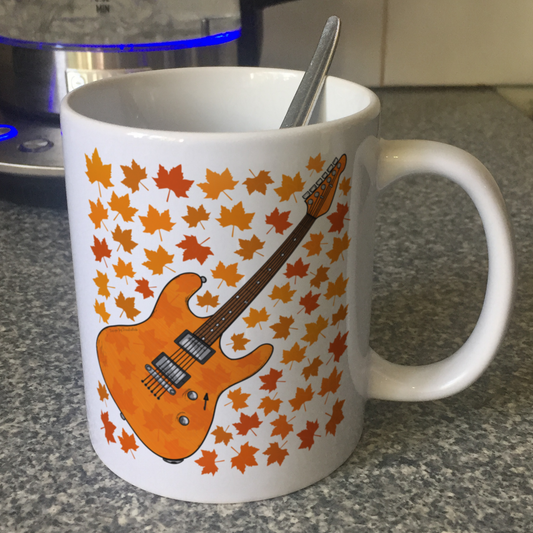 Autumn Electric Guitar Mug (Leaves) - Guitarist Mug - Musician Gift For Fall or Thanksgiving