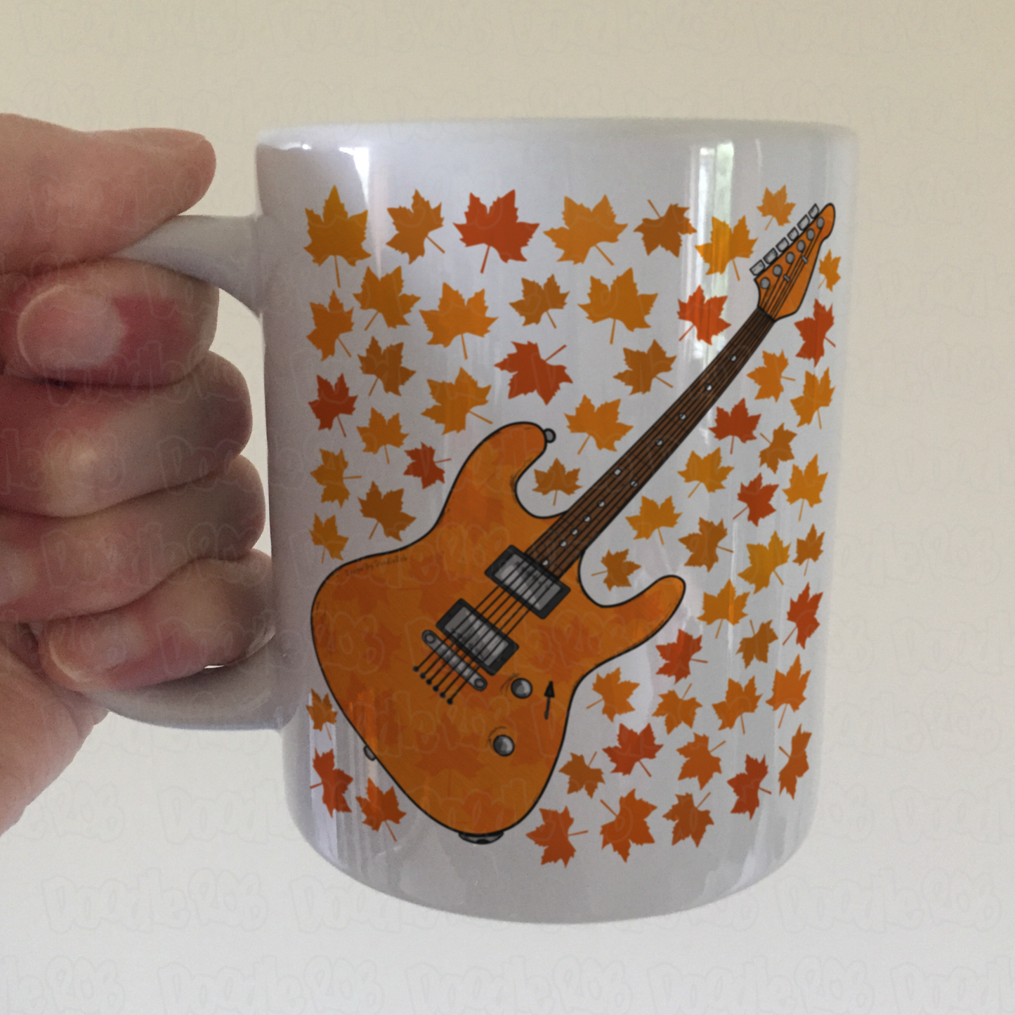 Autumn Electric Guitar Mug (Leaves) - Guitarist Mug - Musician Gift For Fall or Thanksgiving