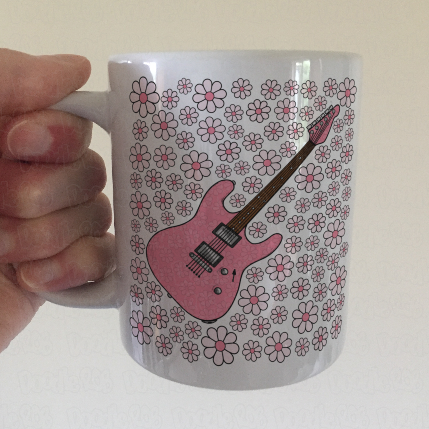 Electric Guitar Floral Mug (Pink Flowers) - Female Guitarist - Musician Gift For Girl