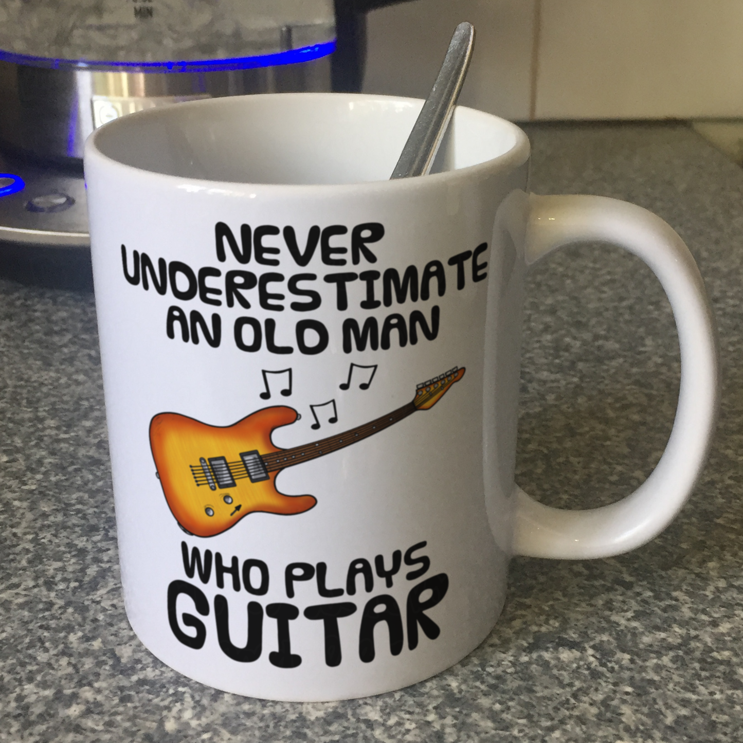 Funny Electric Guitar Mug - Never Underestimate An Old Man Who Plays Guitar - Guitarist Musician Gift For Him