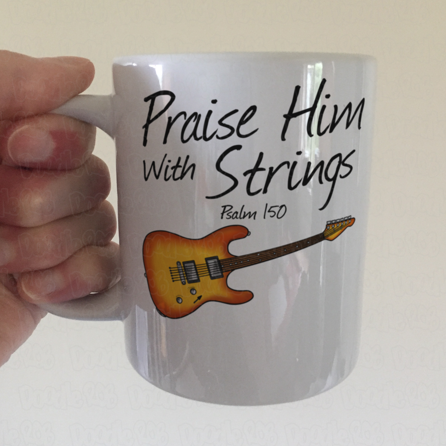 Church Guitarist Mug (Electric Guitar) - Praise Him With Strings (Psalm 150) - Worship Guitar Mug