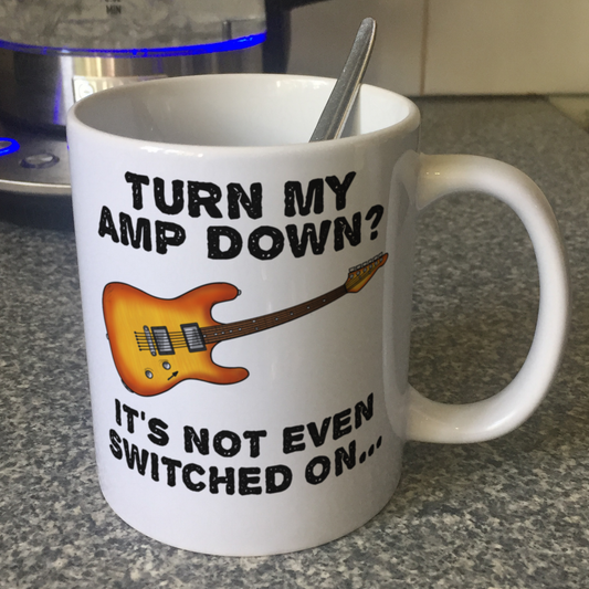 Funny Electric Guitar Mug - Turn My Amp Down? It's Not Even Switched On - Church Guitarist