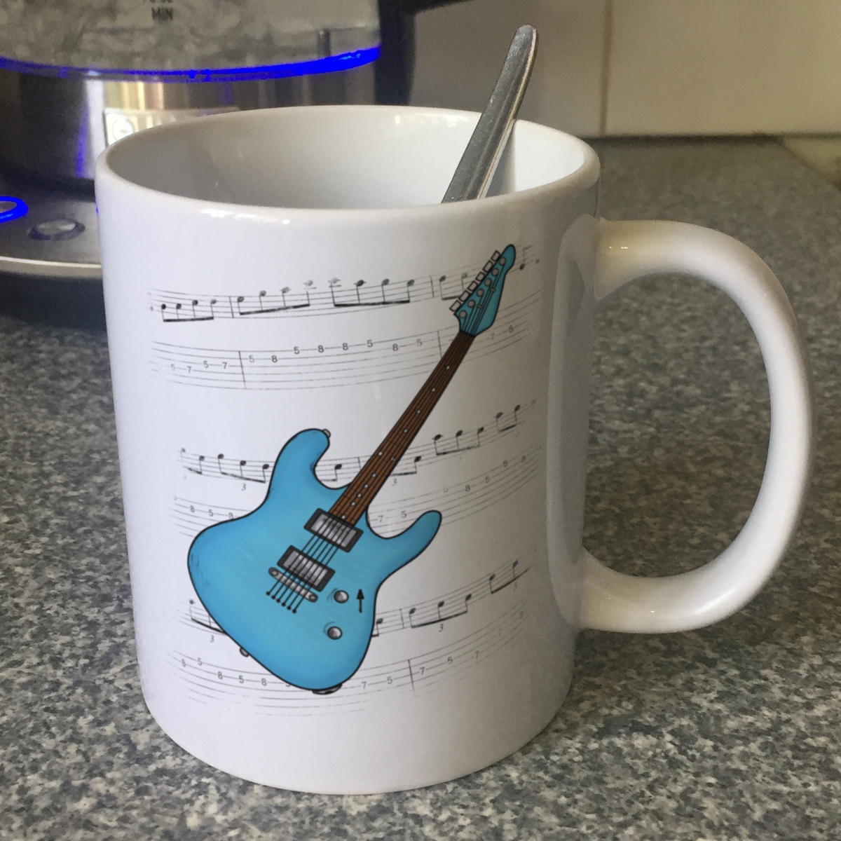 Electric Guitar Notation Mug (Blue) - Guitarist Gift - Guitar Teacher Mug - Gift For Musician