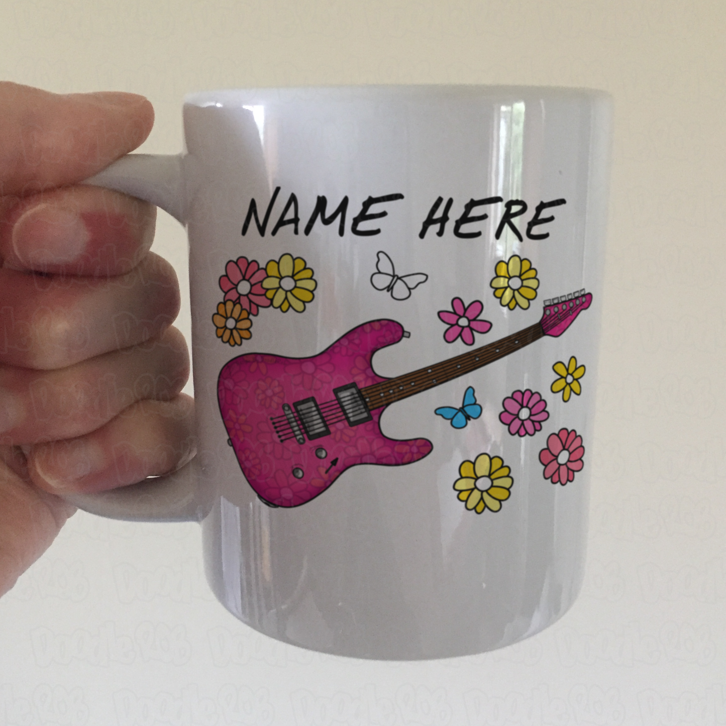 Floral Electric Guitar Personalised Mug - Custom Guitar Mug - Female Guitarist Gift
