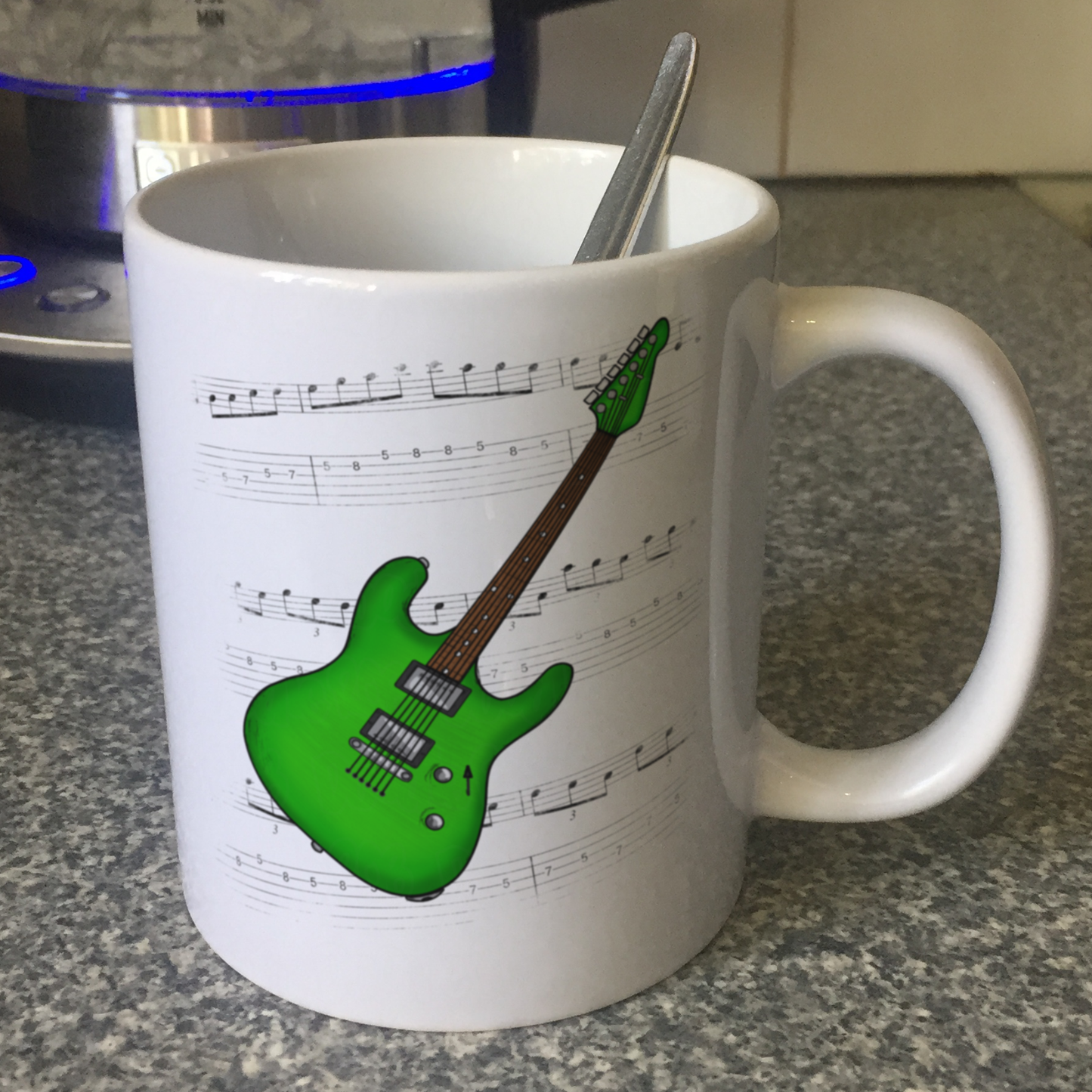 Electric Guitar Notation Mug (Green) - Guitarist Gift - Guitar Teacher Mug - Gift For Musician
