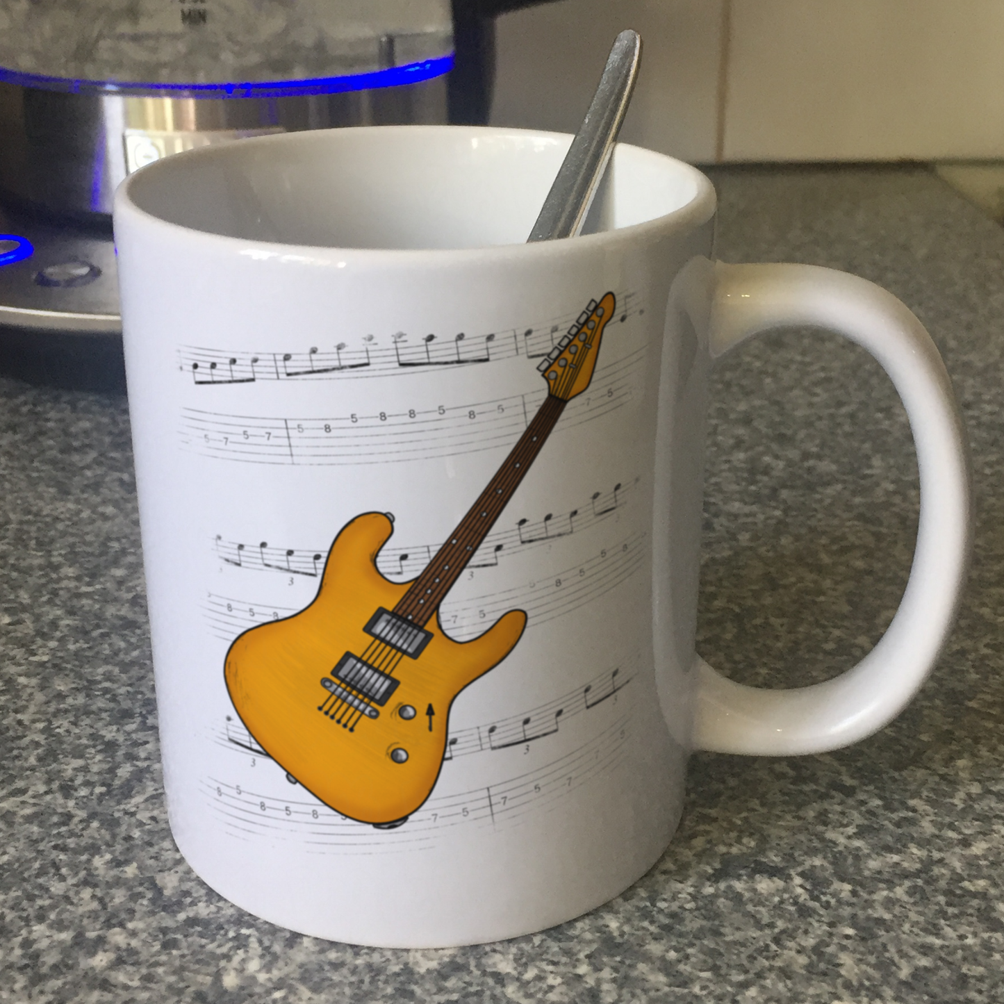 Electric Guitar Notation Mug (Orange) - Guitarist Gift - Guitar Teacher Mug - Gift For Musician