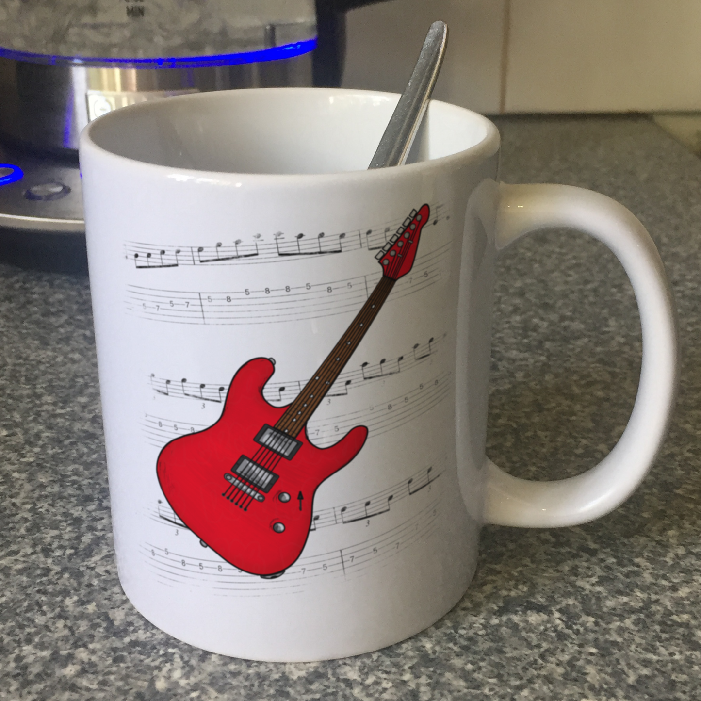 Electric Guitar Notation Mug (Red) - Guitarist Gift - Guitar Teacher Mug - Gift For Musician
