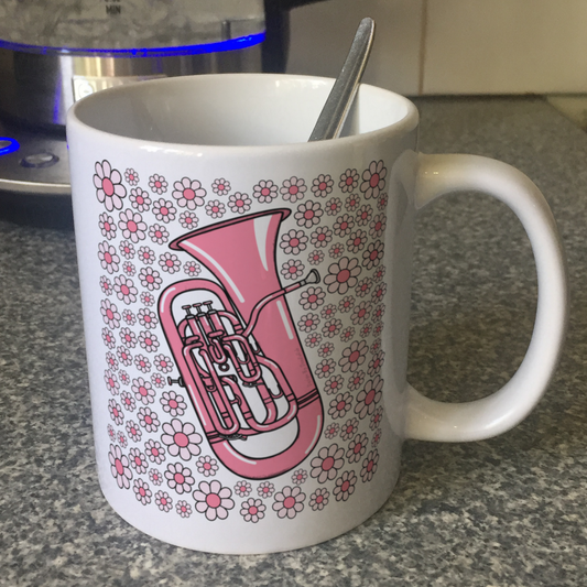Euphonium Floral Mug (Pink Flowers) - Female Euphoniumist - Brass Musician Gift For Girl