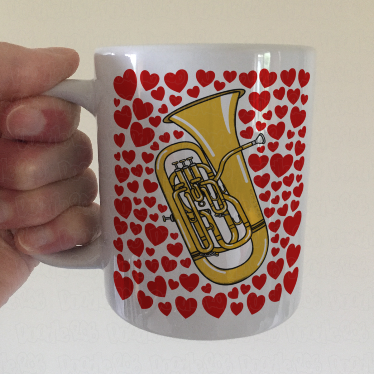 Euphonium With Hearts Mug - Gift For Euphoniumist - Brass Musician Valentines Anniversary Gift