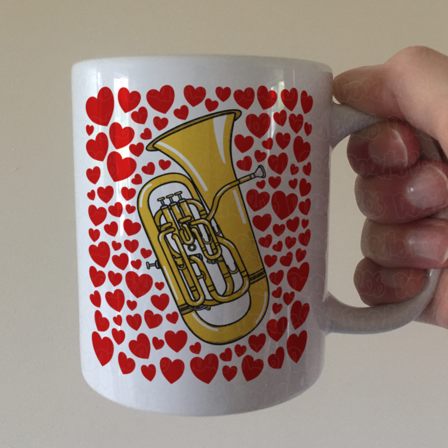 Euphonium With Hearts Mug - Gift For Euphoniumist - Brass Musician Valentines Anniversary Gift