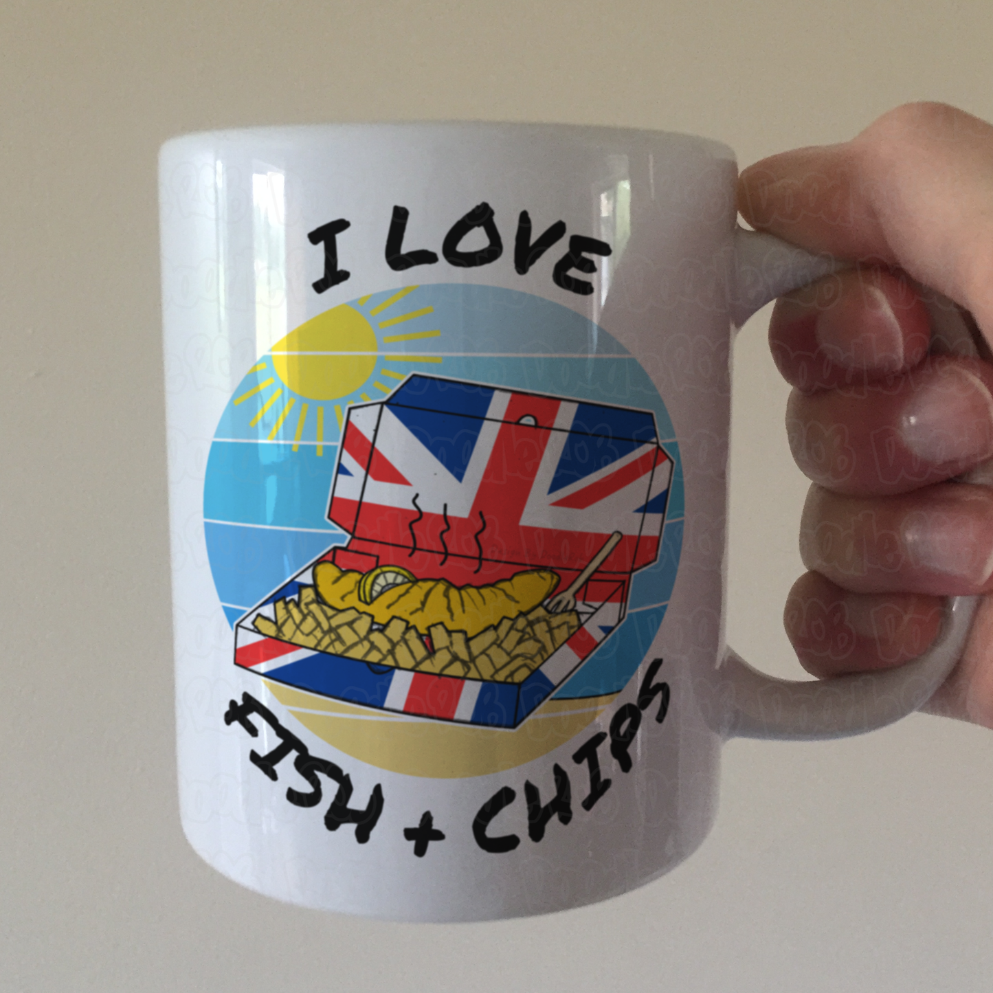 Funny Seaside Mug - I Love Fish And Chips - School Holidays Gift - Summer Mug