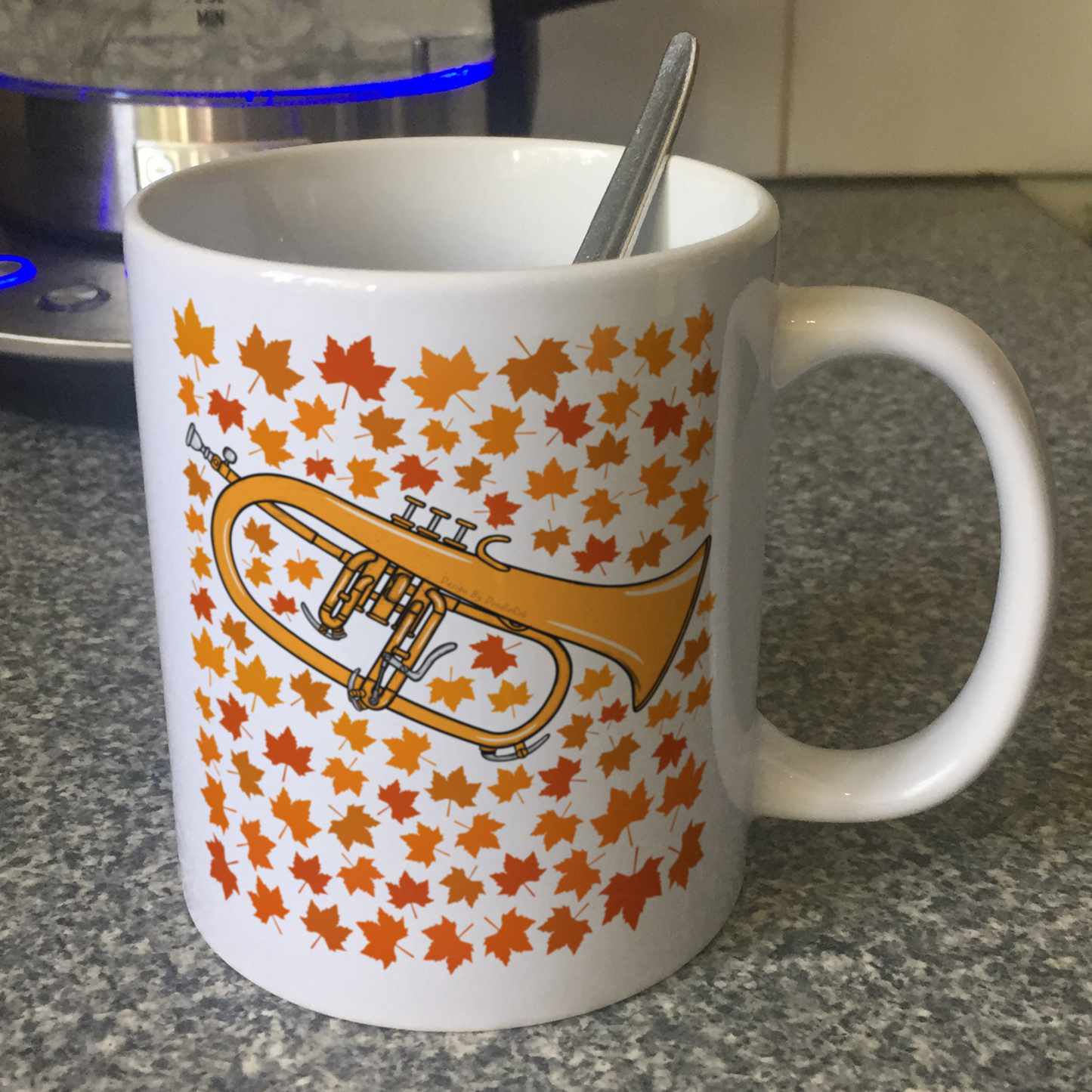 Autumn Flugelhorn Mug (Leaves) - Gift For Horn Player - Brass Musician Gift For Fall or Thanksgiving
