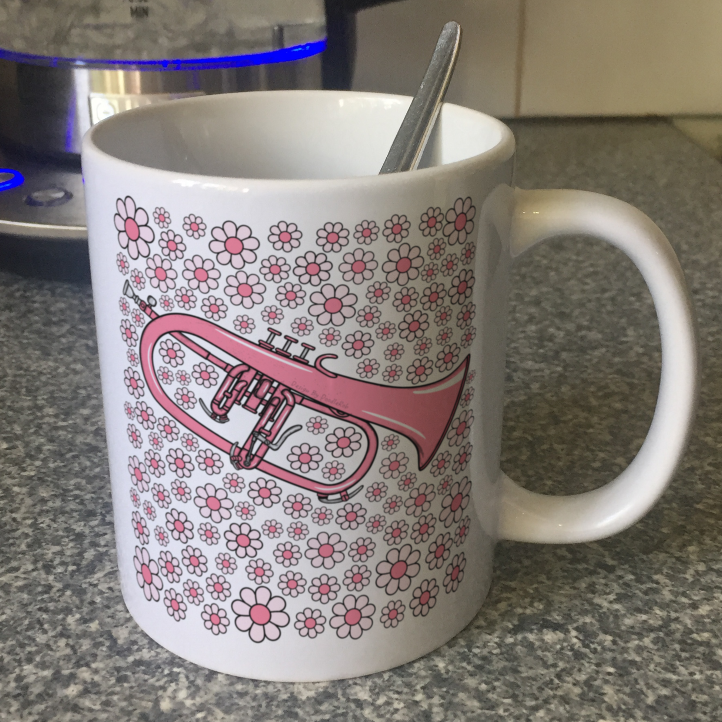 Flugelhorn Floral Mug (Pink Flowers) - Female Horn Player - Brass Musician Gift For Girl