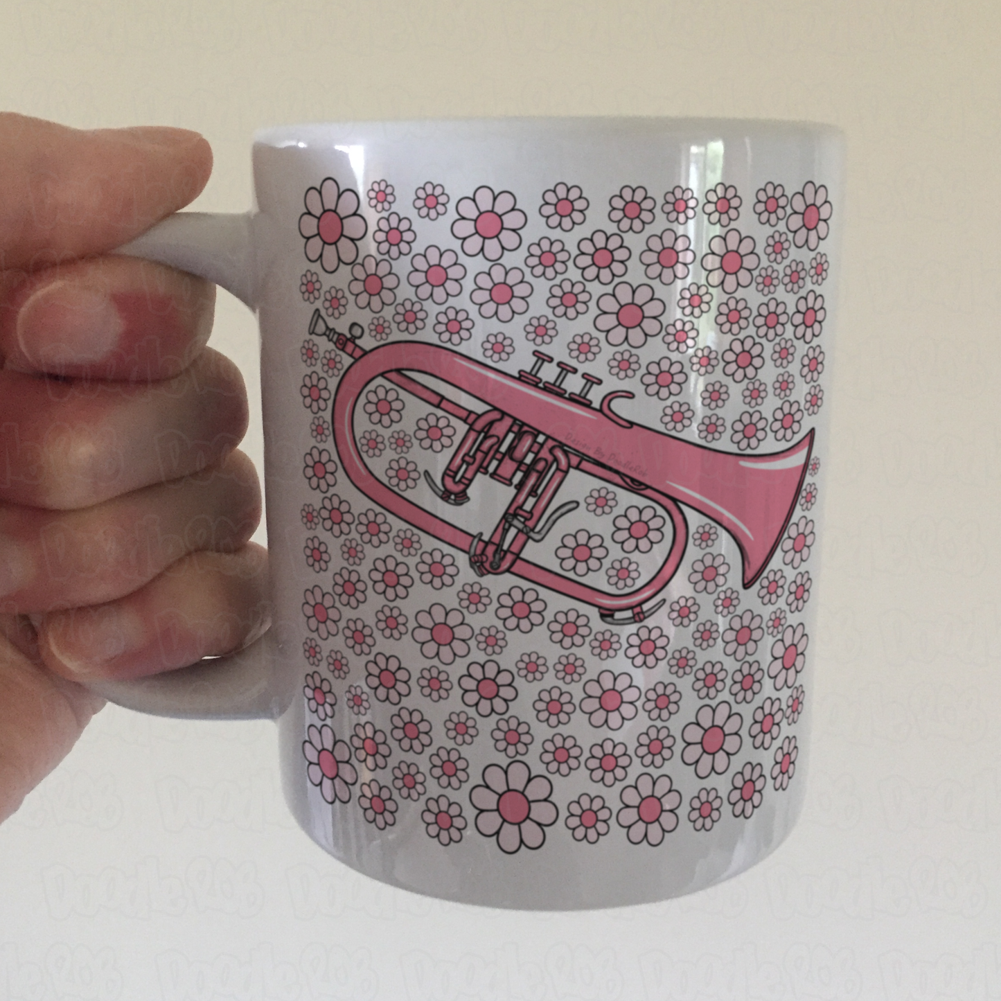 Flugelhorn Floral Mug (Pink Flowers) - Female Horn Player - Brass Musician Gift For Girl