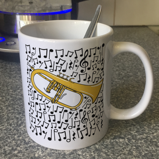 Flugelhorn Musical Notes Mug - Gift For Horn Player - Brass Musician Gift