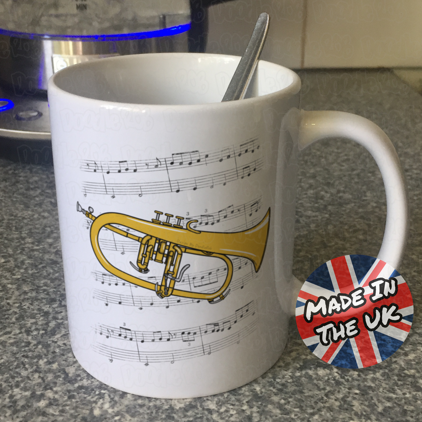 Flugelhorn Music Notation Mug (Colour) - Gift For Horn Player - Brass Musician Gift