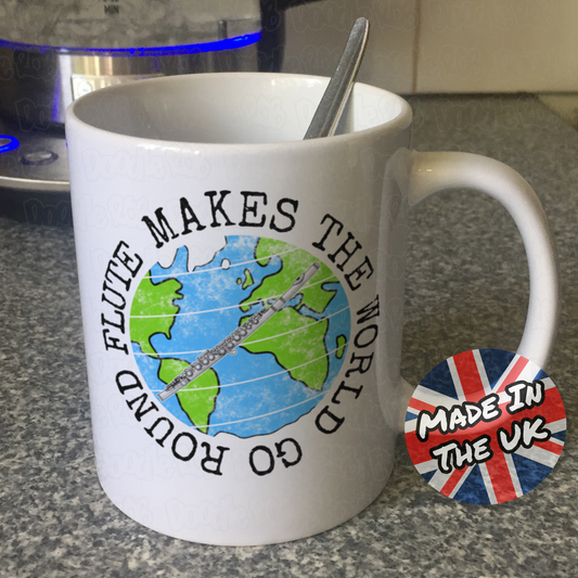 Flute Mug - Flute Makes The World Go Round - Gift For Flautist - Flute Teacher Mug