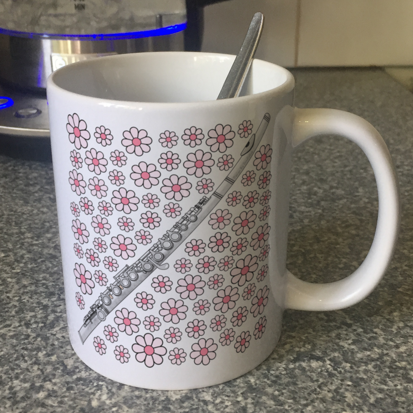 Flute Floral Mug (Pink Flowers) - Female Flautist - Woodwind Musician Gift For Girl