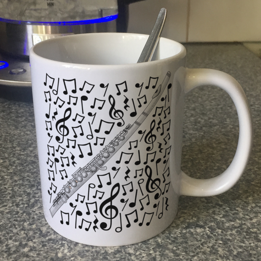 Flute Musical Notes Mug - Gift For Flautist - Woodwind Musician Orchestra Gift