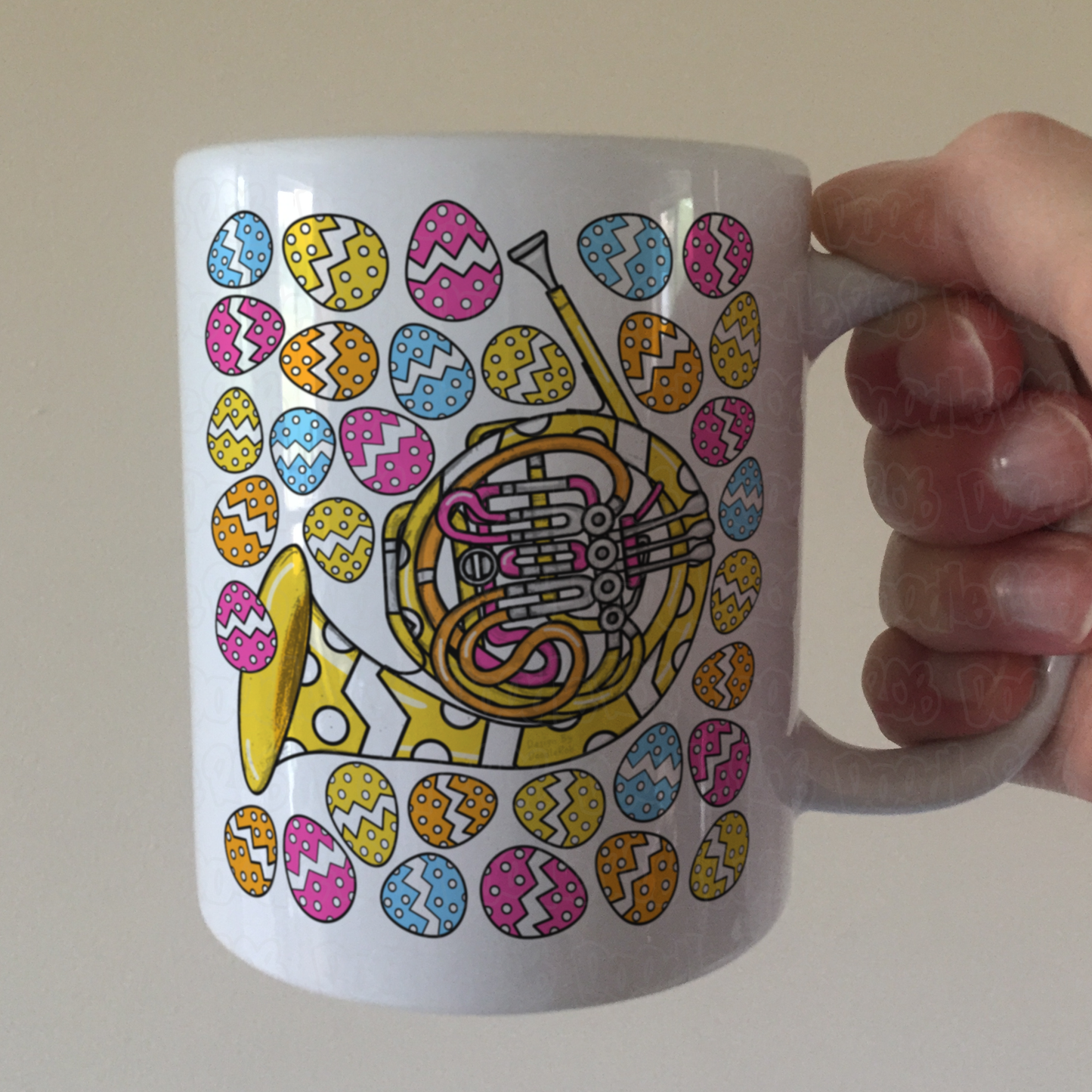 Easter French Horn Mug - Brass Player Mug - Easter Musician Gift