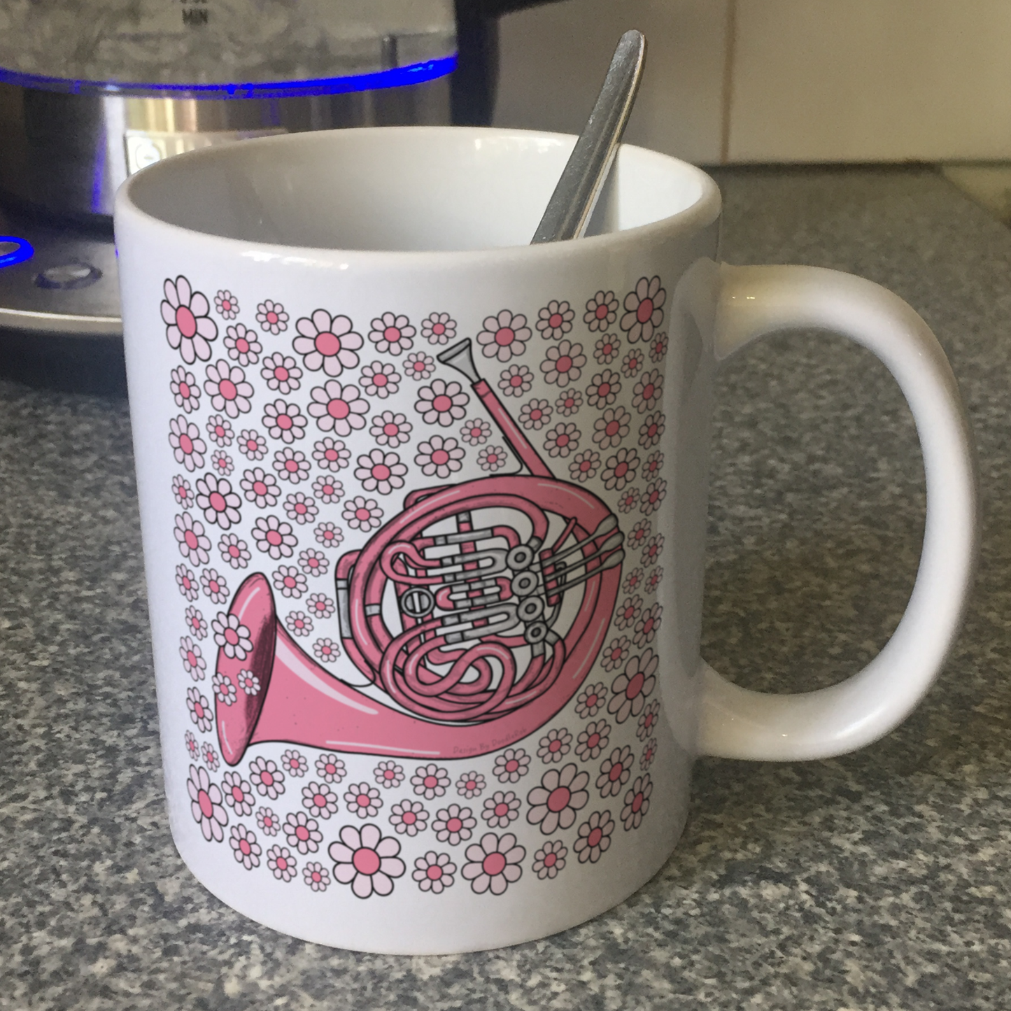 French Horn Floral Mug (Pink Flowers) - Female Horn Player - Brass Musician Gift For Girl