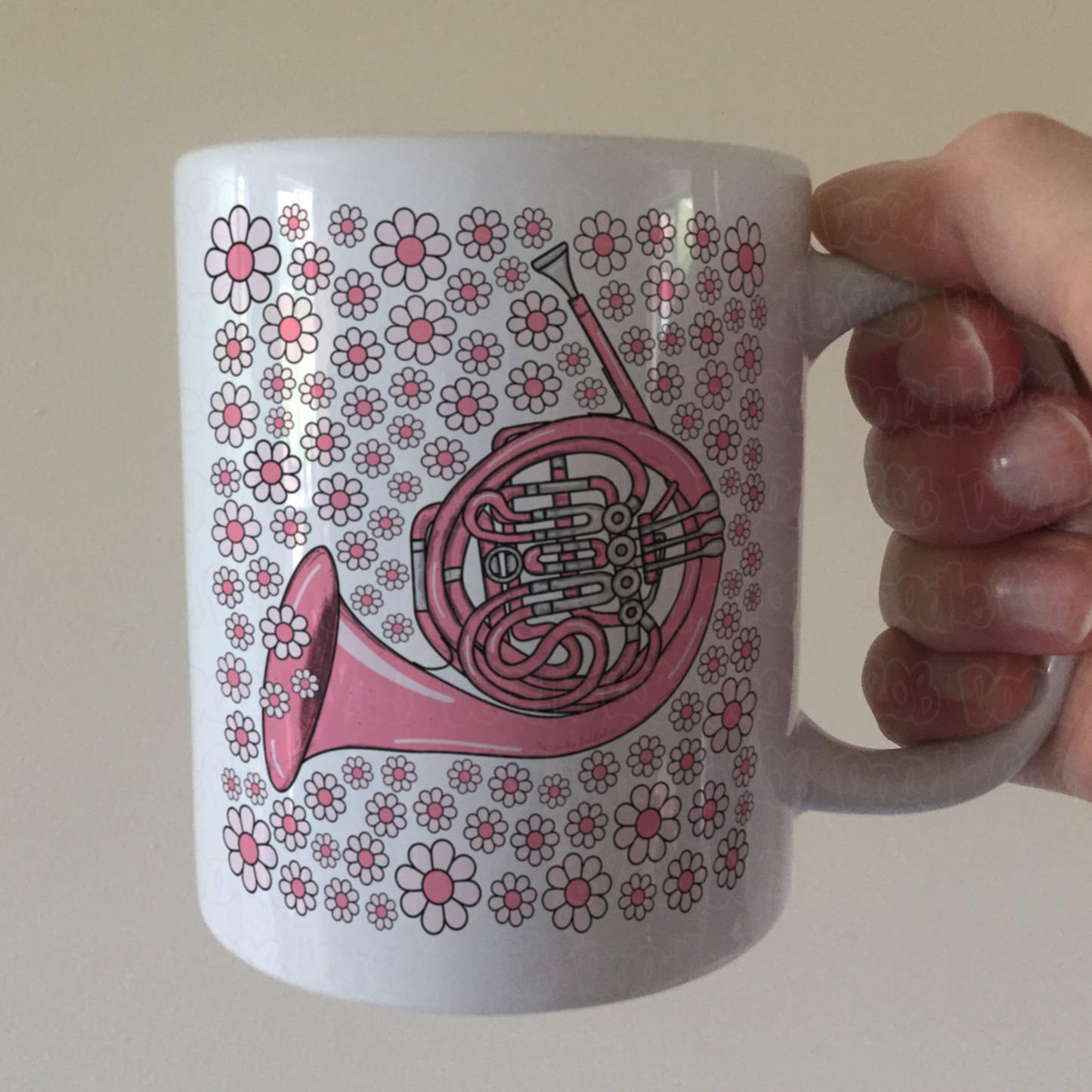 French Horn Floral Mug (Pink Flowers) - Female Horn Player - Brass Musician Gift For Girl