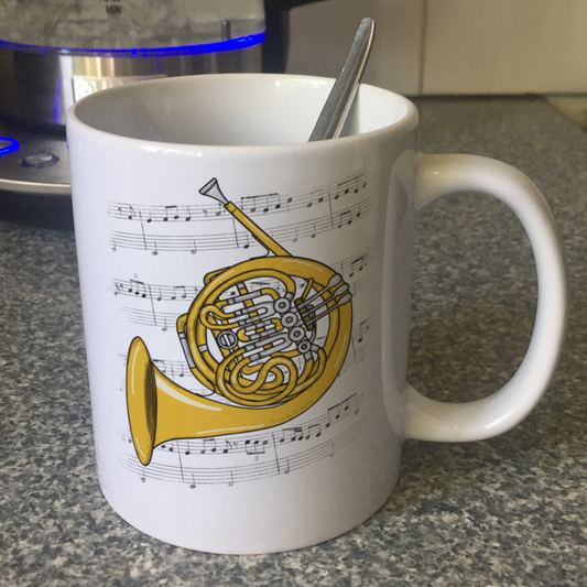 French Horn Music Notation Mug (Colour) - Horn Player Mug - Brass Musician Gift
