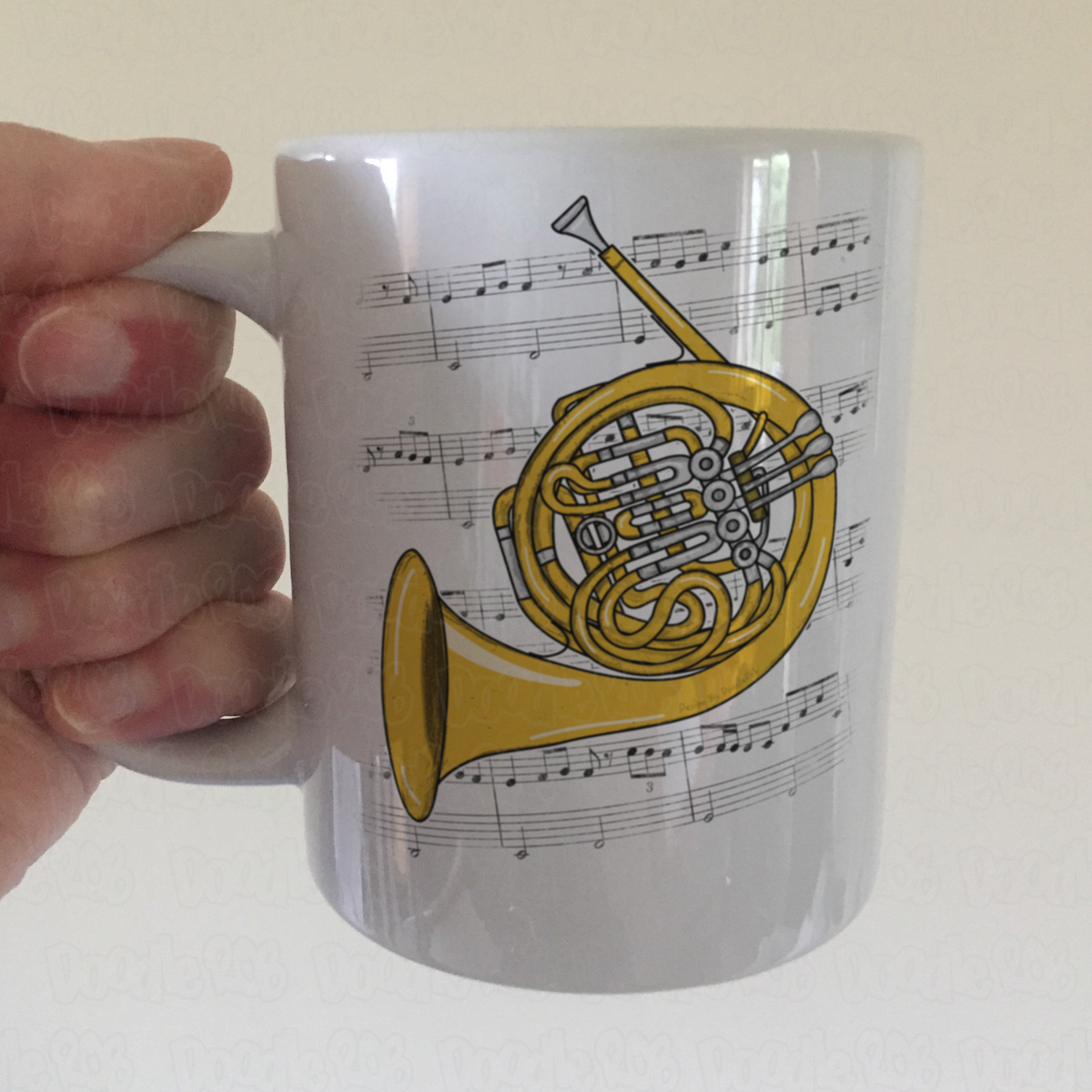 French Horn Music Notation Mug (Colour) - Horn Player Mug - Brass Musician Gift
