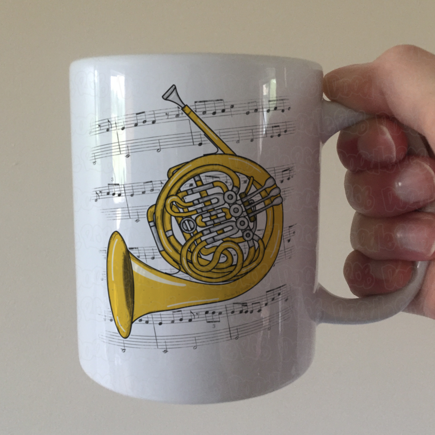 French Horn Music Notation Mug (Colour) - Horn Player Mug - Brass Musician Gift