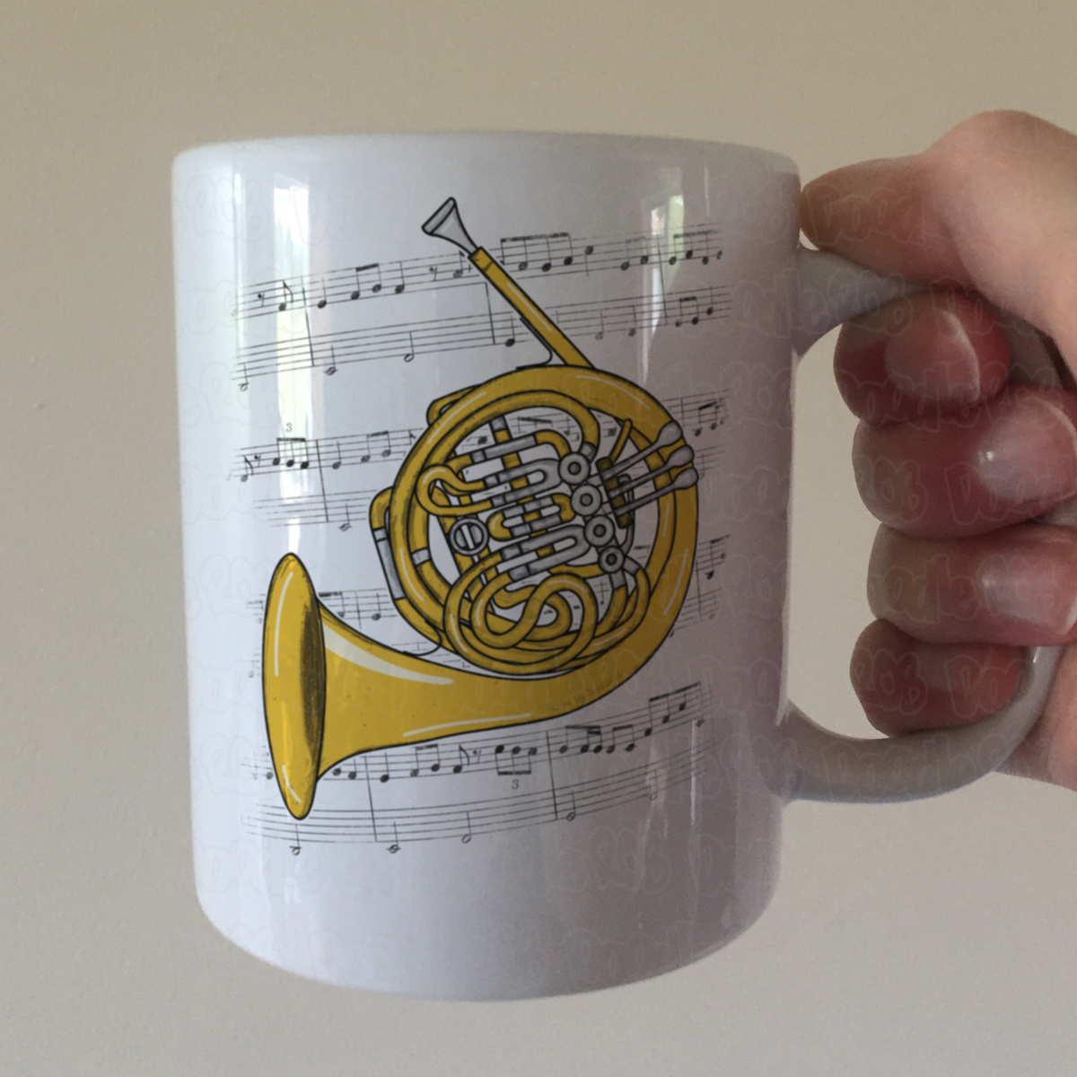 French Horn Music Notation Mug (Colour) - Horn Player Mug - Brass Musician Gift