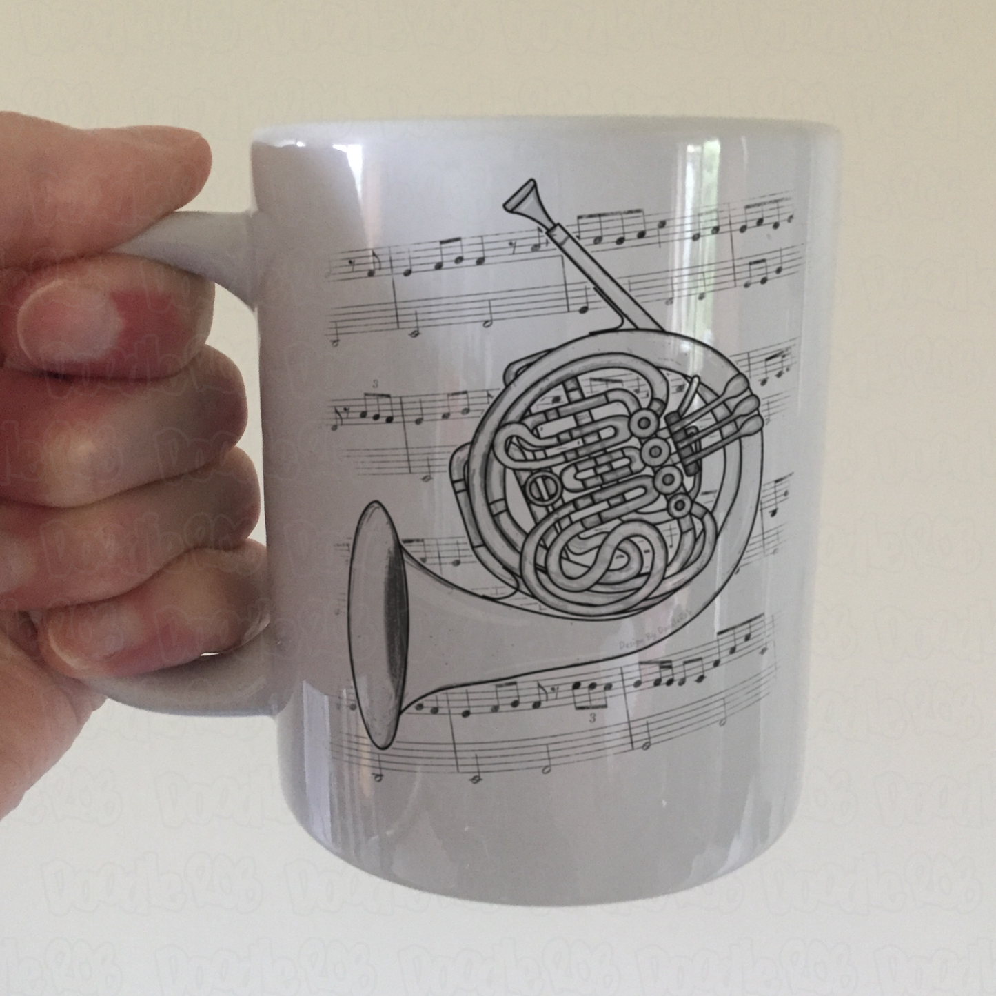 French Horn Music Notation Mug - Horn Player Mug - Brass Musician Gift