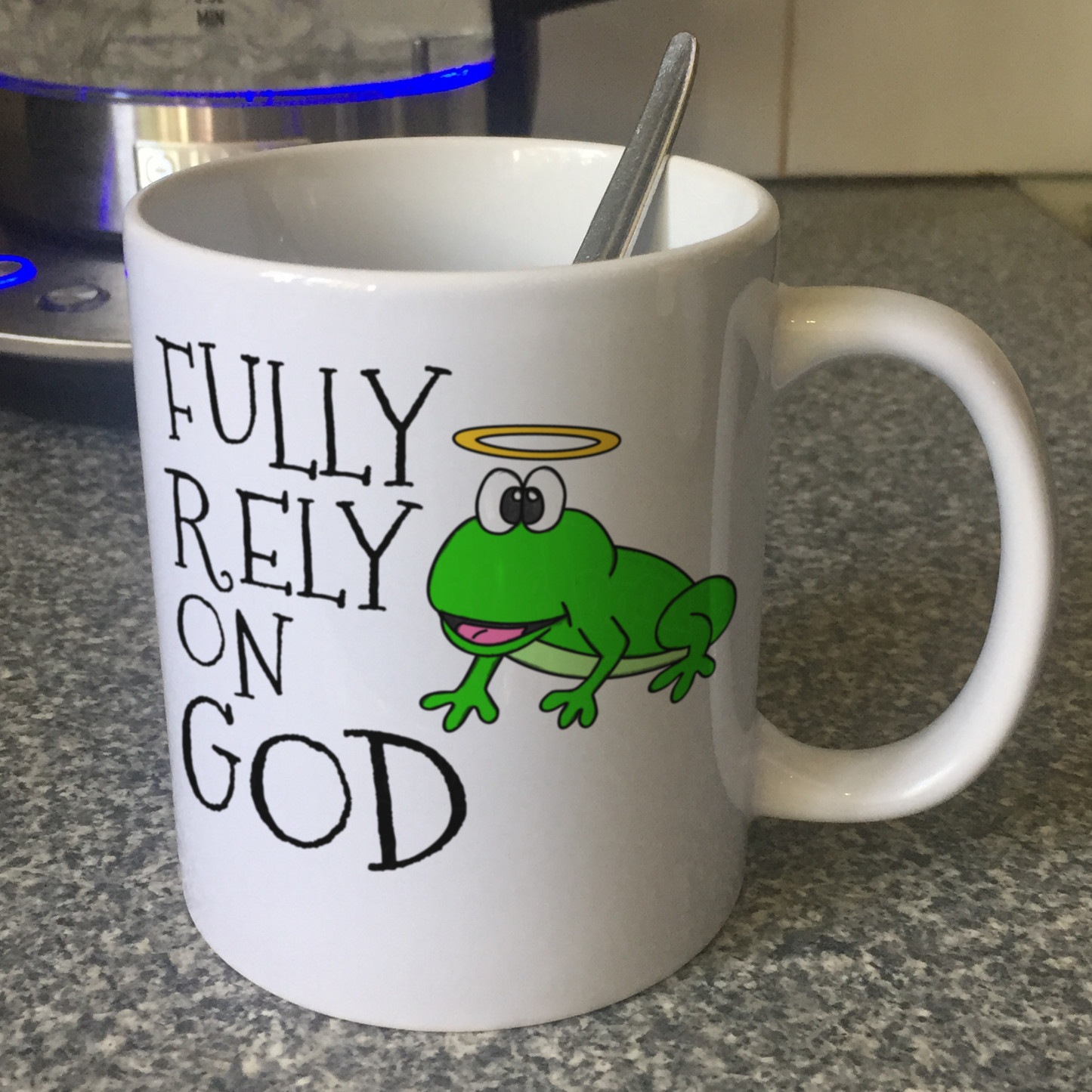 Christian Frog Mug - Fully Rely On God - Funny Church Gift