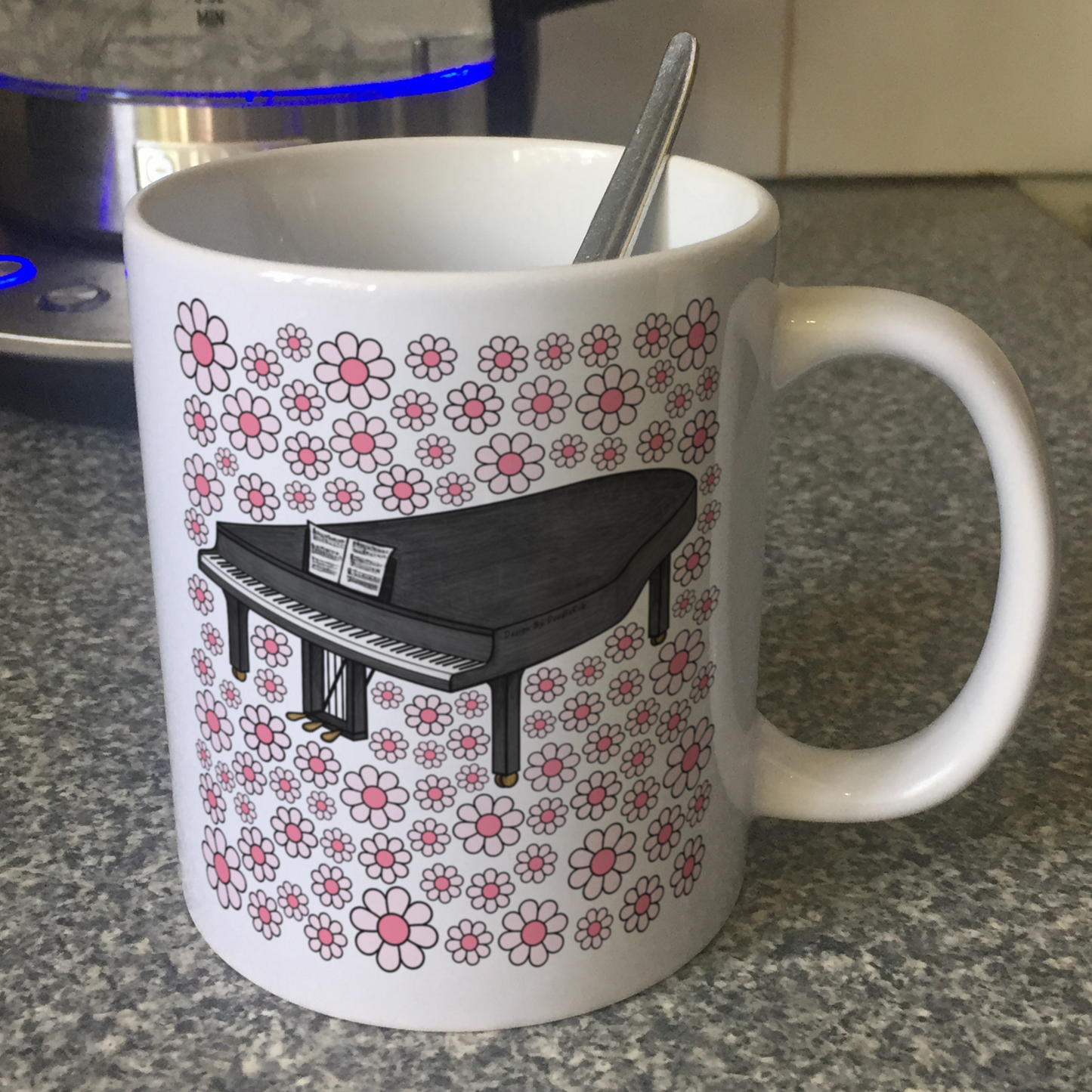 Piano Floral Mug (Pink Flowers) - Female Pianist - Musician Gift For Girl