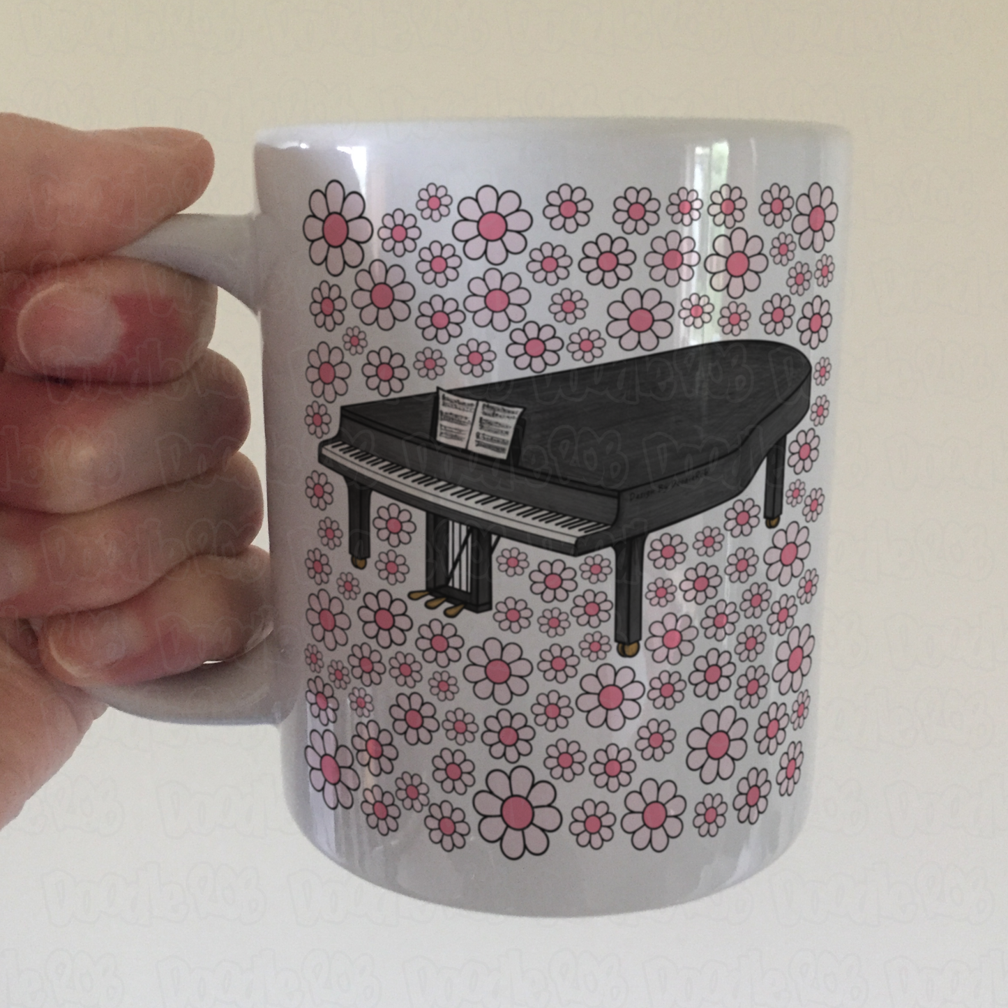 Piano Floral Mug (Pink Flowers) - Female Pianist - Musician Gift For Girl