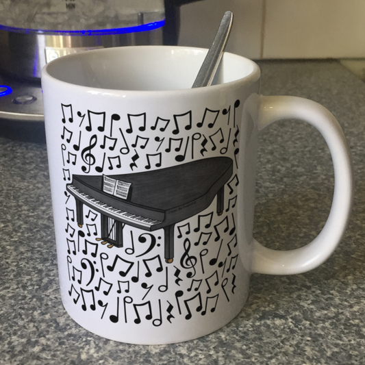 Grand Piano Musical Notes Mug - Gift For Pianist - Piano Teacher Musician Gift