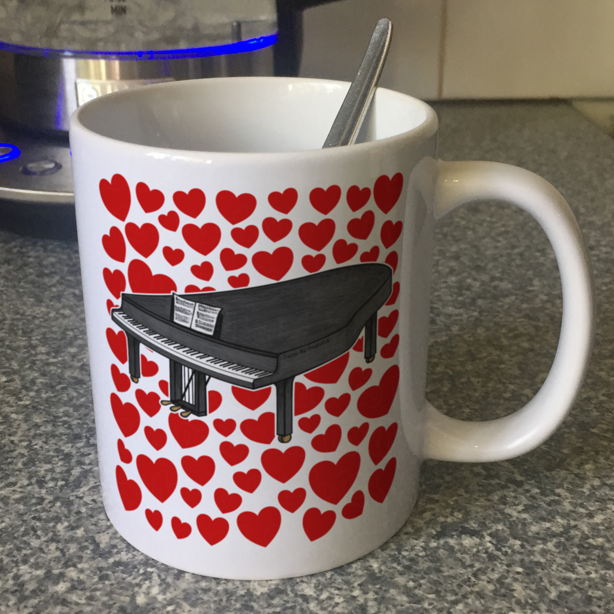 Grand Piano With Hearts Mug - Gift For Pianist - Musician Valentines Anniversary Gift