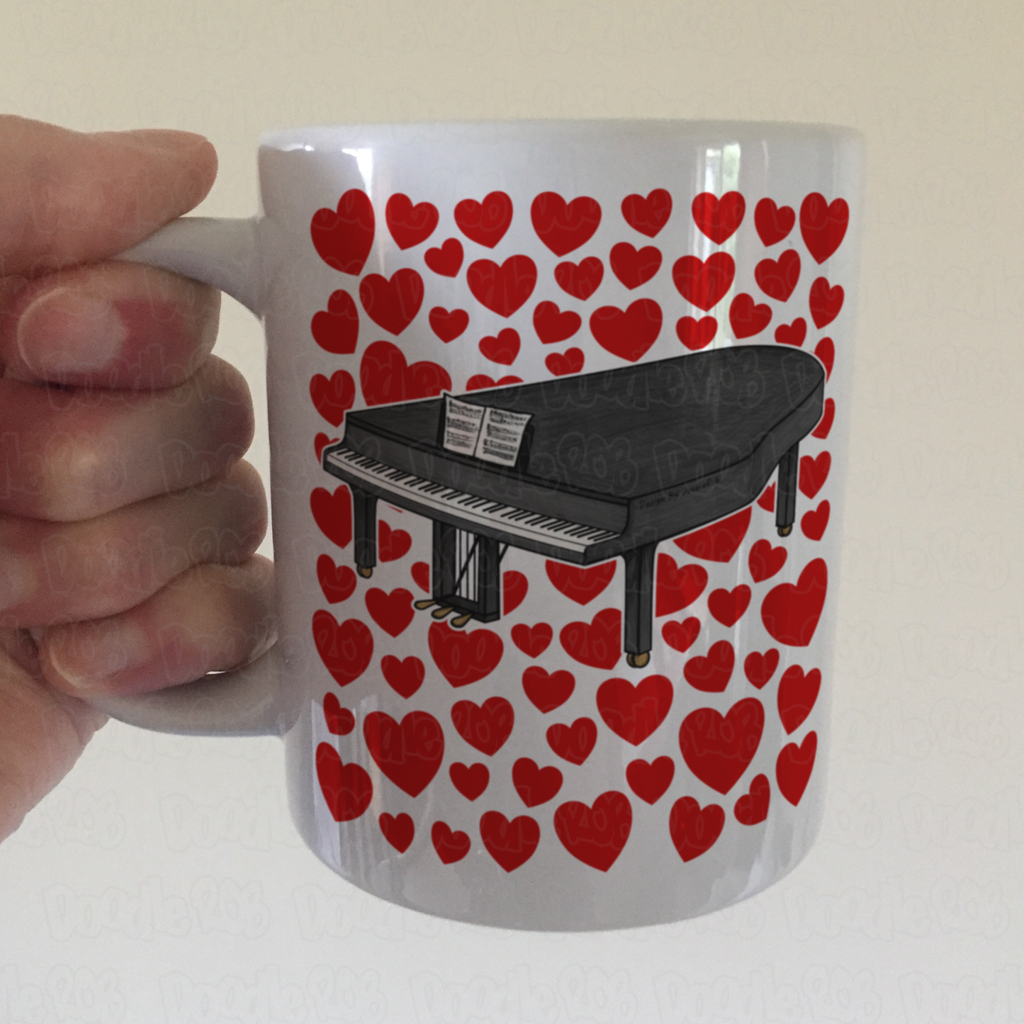 Grand Piano With Hearts Mug - Gift For Pianist - Musician Valentines Anniversary Gift