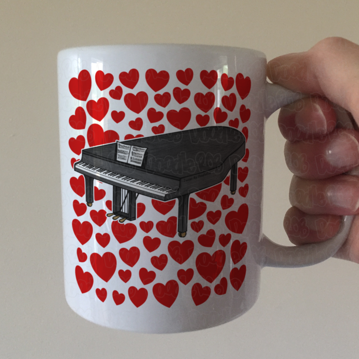 Grand Piano With Hearts Mug - Gift For Pianist - Musician Valentines Anniversary Gift