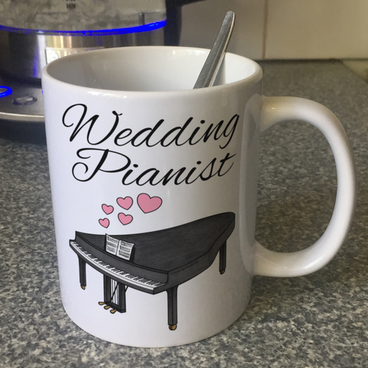 Wedding Pianist Mug - Grand Piano With Pink Hearts - Musician Gift