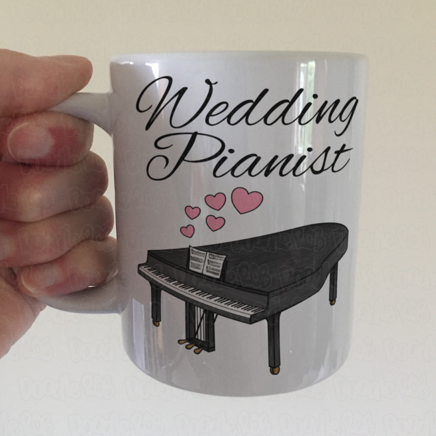 Wedding Pianist Mug - Grand Piano With Pink Hearts - Musician Gift
