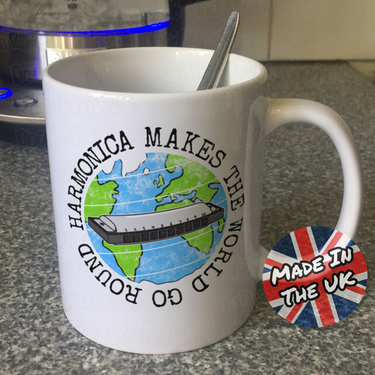 Harmonica Mug - Harmonica Makes The World Go Round - Blues Musician Gift
