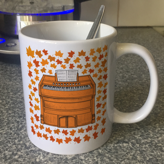 Autumn Harmonium Mug (Leaves) - Gift For Organist - Church Organ Mug - Musician Gift For Fall or Thanksgiving