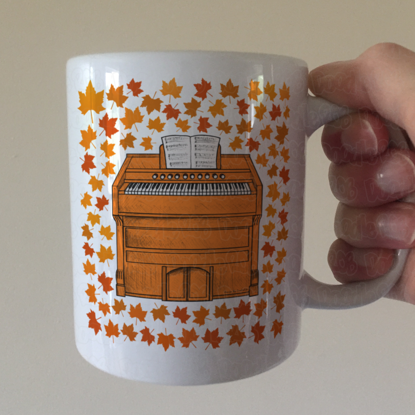 Autumn Harmonium Mug (Leaves) - Gift For Organist - Church Organ Mug - Musician Gift For Fall or Thanksgiving